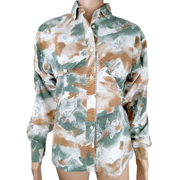 Roper Tops - Vintage Roper Women's Western Button Shirt Medium Green Brown Long Sleeve Horses